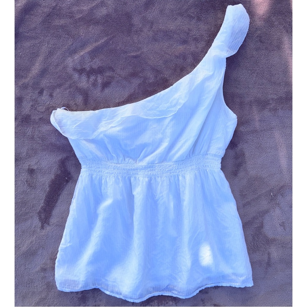 Y2K White One Shoulder Tank Top w Ruffles by American Eagle Outfitters